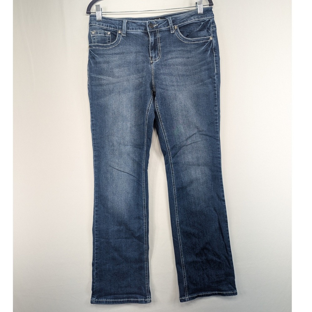 Earl Jean Slim Boot Blue Jeans Womens 12 Embroidered Rhinestone Back Pockets